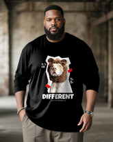 Big & Tall Men's Brown Bear Head Dog Graffiti Print Long Sleeve T-Shirt